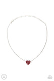 "Twitterpated Twinkle" Silver Metal Red Rhinestone encrusted Heart Dainty Necklace Set