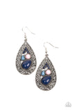 "Nautical Daydream" Silver Metal& Multicolored Stone Teardrop Earrings