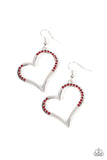 "Tenderhearted Twinkle" Silver Metal & Red Rhinestone Heart Hoop Earrings