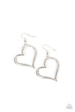 "Tenderhearted Twinkle" Silver Metal & White Rhinestone Heart Hoop Earrings