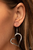 "Tenderhearted Twinkle" Silver Metal & White Rhinestone Heart Hoop Earrings