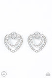 "Ever Enamored" Silver Metal & Clear/White Rhinestone Heart Ear Jacket Earrings