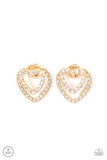 "Ever Enamored" Gold Metal & Clear/White Rhinestone Heart Ear Jacket Earrings