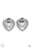 "Ever Enamored" Gunmetal & Clear/White Rhinestone Heart Ear Jacket Earrings