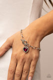 "Til Dazzle Do Us Part" Silver Metal Pink Rhinestone Halo Toggle Clasp Bracelet