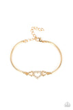 "Cupid's Confessions" Gold Metal & White Rhinestone Triple Heart Bracelet