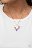 "Lockdown My Heart" Gold Metal & Rainbow Multi Iridescent Heart Necklace Set