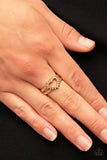 "First Kisses" Gold Metal & White Rhinestone Dainty Open Heart Elastic Ring