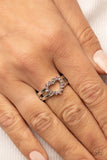 Paparazzi " First Kisses " Silver Metal & Pink Rhinestone Dainty Open Heart Elastic Ring