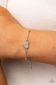 "Heartachingly Adorable" Silver Metal Clear Rhinestone Dainty Heart Bracelet