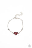 "Heartachingly Adorable" Silver Metal Red Rhinestone Dainty Heart Bracelet