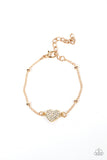 "Heartachingly Adorable" Gold Metal Clear Rhinestone Dainty Heart Bracelet