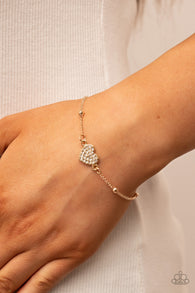 "Heartachingly Adorable" Gold Metal Clear Rhinestone Dainty Heart Bracelet