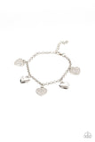 "Lusty Lockets" Silver Metal & White/Clear Rhinestone Multi Heart Clasp Bracelet