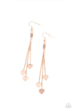 " Higher Love " Rose Gold Metal and Multi Heart Tassel Post Earrings