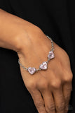 "Little Heartbreaker" Silver Metal & Pink Rhinestone Triple Heart Clasp bracelet