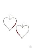 "Bewitched Kiss" Silver Metal Red Rhinestone Heart Hoop Dangle Earrings