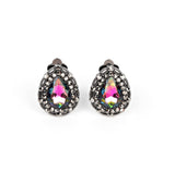 "Haute Happy Hour" Gun Metal & Multi Oil Spill Rhinestone Clip-On Earrings