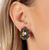 "Haute Happy Hour" Gun Metal & Multi Oil Spill Rhinestone Clip-On Earrings