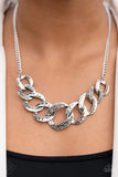 "Bombshell Bling" Silver Metal & Hematite Rhinestone Large Link Necklace Set