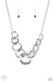 "Bombshell Bling" Silver Metal & Hematite Rhinestone Large Link Necklace Set