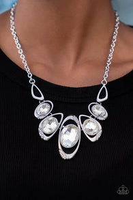 "Hypnotic Twinkle" Silver Metal & Clear/White Rhinestone Necklace Set