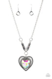 "Heart Full of Fabulous" Silver Metal Large Multi Iridescent Rhinestone Heart Necklace Set