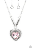 "Heart Full of Fabulous" Silver Metal Large Pink Rhinestone Heart Necklace Set