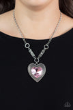 "Heart Full of Fabulous" Silver Metal Large Pink Rhinestone Heart Necklace Set