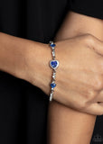 "Amor Actually" Silver Metal Blue & White Rhinestone Multi Heart Clasp Bracelet