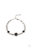 "Amor Actually" Silver Metal & Black & White Rhinestone Multi Heart Clasp Bracelet