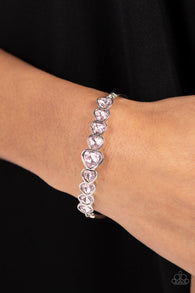 "Lusty Luster" Silver Metal & Light Pink Rhinestone Multi Heart Bar Bracelet