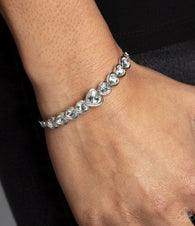 "Lusty Luster" Silver Metal & White/Clear Rhinestone Multi Heart Bar Bracelet