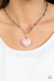 "Everlasting Endearment" Silver Metal & Pink Stone Heart Necklace Set