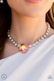 "Heart in my Throat" Silver Metal Multi Color Heart Rhinestone Chain Necklace Set