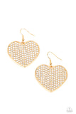 Paparazzi "Romantic Reign" Gold Metal and Pave Set White/Clear Rhinestone Heart Earrings