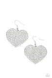 "Romantic Reign" Silver Metal and Pave Set White/Clear Rhinestone Heart Earrings