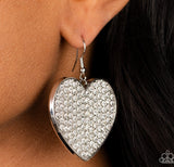 "Romantic Reign" Silver Metal and Pave Set White/Clear Rhinestone Heart Earrings