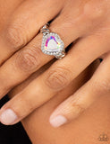 "Committed to Cupid" Silver Metal & Multi/White Rhinestone Halo Heart Ring