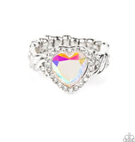 "Committed to Cupid" Silver Metal & Multi/White Rhinestone Halo Heart Ring