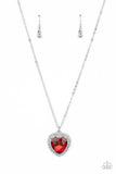 "Sweethearts Stroll" Silver Metal White/Red Rhinestone Double Halo Heart Necklace Set