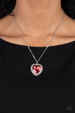 "Sweethearts Stroll" Silver Metal White/Red Rhinestone Double Halo Heart Necklace Set