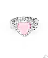 "Committed to Cupid" Silver Metal & Pink/White Rhinestone Halo Heart Ring