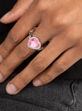 "Committed to Cupid" Silver Metal & Pink/White Rhinestone Halo Heart Ring