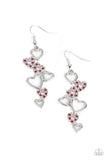 "Sweetheart Serenade" Silver Metal Pink & Red Rhinestone Multi Heart Dangle Earrings