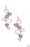 "Sweetheart Serenade" Silver Metal & Red Rhinestone Multi Heart Dangle Earrings