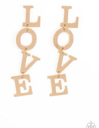 "L-O-V-E" Gold Metal with the word "LOVE" Dangle Drop Post Earrings