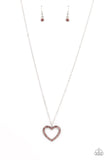 Paparazzi " Dainty Darling " Silver Metal & Pink Rhinestone Open Heart Necklace Set