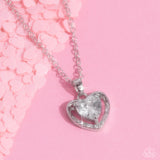 "Effulgently Engaged" Silver Metal White Rhinestone Halo Heart Necklace Set