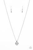 "Effulgently Engaged" Silver Metal White Rhinestone Halo Heart Necklace Set